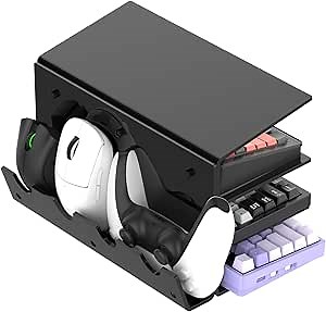 Acrylic Keyboard Mouse Storage Rack, 3-Tier Mechanical Stand Display, Gaming Desktop Dustproof Holder Handle Rack (Acrylic Black)