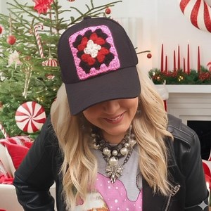Trucker Hat With Granny Square, Baseball Cap Patch, Gift Hat, Crochet Trucker Hat, Woman's Trucker Hat, Woman's Gift, Cute Holiday Hat - Etsy