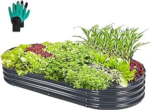 VIVOSUN 7x3x1Ft. Galvanized Raised Garden Bed, 7FT Oval Wave-Shaped Metal Planter Box to Grow Flowers, Vegetables and Herbs for Outdoor Gardening, Gray
