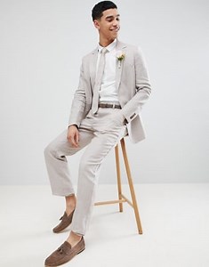 United Colors Of Benetton Wedding Regular Fit Linen Suit In Stone | ASOS
