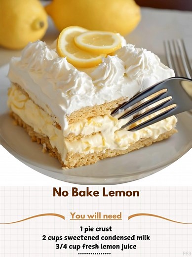 No 📢 Bake Lemon 🍋 Pie Recipe Ingredients: 1 pie crust 2 cups sweetened condensed milk 3/4 cup fresh lemon juice Instructions: Pour the sweetened condensed milk into a mixing bowl. Add the lemon juice and stir until well combined. Pour the mixture into the pie crust. Refrigerate for a couple of hours until set. Top with whipped cream before serving. ..... Full Recipe in Coʍmеոτ 💬 😂 | Easy Recipe For You