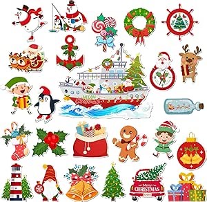 Xuhal 25 Pcs Christmas Cruise Ship Door Decorations Cruise Magnets Decorative Door Stickers for Mailbox