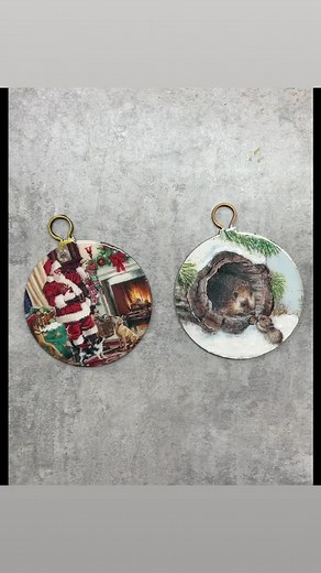 Recap on the Christmas ornaments we made this week. For more details be sure to be following our Facebook page! #christmasornaments #epoxyfinish #epoxyresin #decoupage #artresin #shabbychicvintagechicks | Shabby Chic Vintage Vanlife Chicks