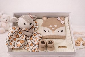 Woodland Deer Baby Gift Box, Knit Blanket, Booties & Lovey - Etsy Canada