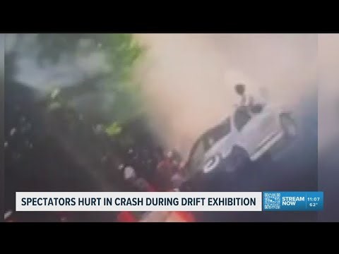 Video shows horrific crash of spectators hit after car loses control during drifting exhibition