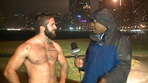 Topless man steals the show on weather report