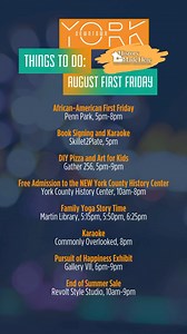 Come to #HistoricallyEdgy @downtownyorkpa this Friday for August First Friday! First Fridays, sponsored by @wellspan_health are a celebration of Downtown York businesses, boutiques, restaurants, art galleries, and night-life hot spots. From 5pm-9pm, and some events extended beyond those hours, downtown businesses host specials just for you to enjoy! For the full line up, visit downtownyorkpa.com/firstfridays | Downtown York, PA
