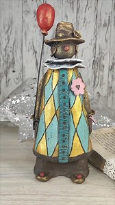 Handmade Ceramic Clown Sculpture With Balloon – Whimsical Folk Art Figurine - Brown Clay Collectible - Playful Gift Idea - Etsy