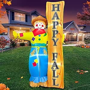 7FT Thanksgiving Inflatable Scarecrow Decorations Inflatables Outdoor with LED Lights,Blow Up Outdoor Yard Decorations for Fall,Holiday,Party,Lawn Décor