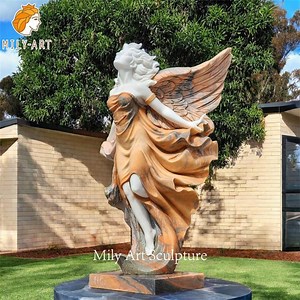 [Hot Item] Hand Carved Natural Stone Marble Angel Statue with Flying Wings for Sale