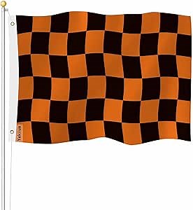 Yekiua Checkerboard Flag 3X5 Checkered Racing UV Fade Resistant Vivid Color - Canvas Header Double Stitched Flag With Brass Grommets Orange Black
