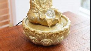 Ceramic Fountain Tabletop Water Feature Indoor Home Office Kitchen Buddha Decoration Gift (Blue)