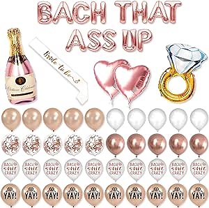 PartyForever Bachelorette Party Decorations Rose Gold Set with BACH THAT ASS UP Rose Gold Balloon