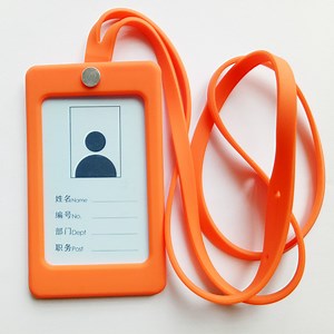 [Hot Item] Silicone Material Student ID Card Holder Lanyard Name Badge Holder Orange
