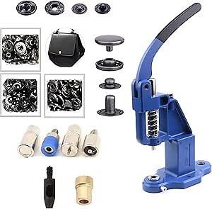 15 mm Black Nickel Snap Button Fasteners with Manual Press Machine, Dies and Hole Punch Tool All in One DIY Kit