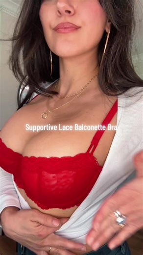 Supportive lace balconette bra try on and fit check. Underwire support that keeps the girls in place with a lifted shape and a comfy feel. Unlined lace look that lays smooth under tops. Comment your color pick first and your usual band and cup if you want a quick size suggestion. Link on the post to purchase and there are multiple colors. @Delimira #LingerieTok #BraFinds #SupportiveBra #WomensFashion #TikTokShop
