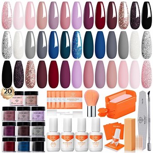 Modelones Dip Powder Nail Kit, 20 Colors Pink Blue Black White Nude Grey Dipping Powder Starter Set with Liquid Set Base&Top Activator French Nail Art Salon Long-Lasting DIY Manicure Kit