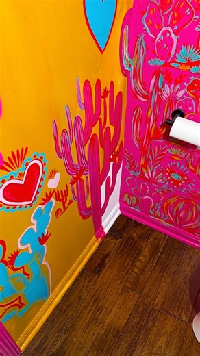 Poop wall ✨ I’m not kidding the amount of comments I got about how this mustard yellow reminded them of human waste was hilarious 🤣 if I’m being completely honest. THIS IS NOT THE MUSTARD I WANTED. Did I buy it and pick it out myself? YES. Listen, this mustard yellow looked so much prettier at the store. I will say I’m so happy with this poo yellow and how it turned out. Zero regrets! I think it compliments my pink wall beautifully 💖 This corner is looking magical! I can’t wait to finish it an