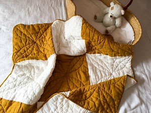 Linen Patchwork Baby Quilt: Stonewashed Flax Bedding, Natural Colors - Etsy