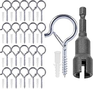 20 Pack String Light Hooks Outdoor Silver,2.2In Screw-in Hooks forString Lights,Q Hanger Hooksfor Decoration Hanging
