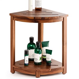 TIDITA 18" Wood Corner Shower Bench & Corner Shower Stool with Storage Shelf - Footrest for Shaving Legs - Bath Step for Small Spaces - Perfect for Indoor or Outdoor (Acacia)