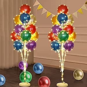 2 Sets Balloon Stand Kit for Floor with String Light Balloon Holder Centerpieces - Color Party Gifts Suitable for Christmas New Year etc Kid and Adults Party Decorations