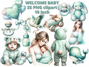 Mint Green Baby Shower Clipart Bundle - 'welcome Baby' PNG | Gender Reveal | Unisex Baby Party Decor | CU - Etsy Australia