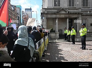 Israel Embassy, London, UK. 8th April 2023. Palestinian solidarity campaign and anti-imperialism protest against the Israeli raid on al-Aqsa mosque in London. Protestors shouting at Israel Embassy, Israel is a terrorists state. After Israeli armys strikes peaceful and unarmed Palestinian pray at Al-Aqsa mosque. A video appears on social media, Israeli police #IDF uses the weapon point, brutality beats the Palestinians inside the Al-Aqsa mosque and people scream and children cry. Credit: See Li/P