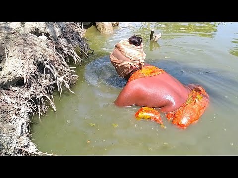 Best Hand Fishing || Amazing Village Woman Catching Big Fish By Hand In Pond Water | part : 93