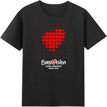 Amazon.com: Eurovision 2025 Red Heart T-Shirt Eurovision Song Contest Camiseta de algodón de manga corta para hombres y mujeres Streetwear Tops, Negro -, XXS : Ropa, Zapatos y Joyería