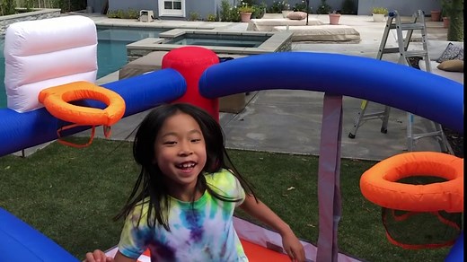 BANZAI Inflatable Slam Dunk Sports Bouncer Oudoor Toy - 2 Backboards & Basketball |Extra Bounce for More Slam Dunks