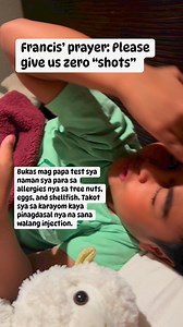 Kawawa naman. Dito na natin malalaman kung may reaction ka pa sa tree nuts, eggs at shellfish anak. I hope na maganda ang resulta. #treenutsallergy #shellfishallergy #eggallergy #allergy #allergytesting #mudramil #ausomeson | Mil & Francis Togetherness