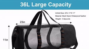 Mesh Beach Duffel Dive Bag Tote Portable Cylindrical 23'' 36L Large Travel Duffel for Scuba Diving or Snorkel Equipment with Zipper hanging rings Shoulder Strap Hand Handles Filtable