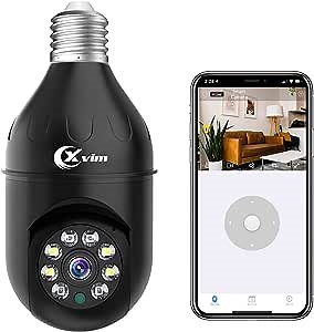 XVIM WiFi Light Bulb Camera, 1080P Light Bulb Security Camera, Smart 360 PTZ Bulb Security Camera, APP Access and Alarm Notification, Night Vision, Motion Detection