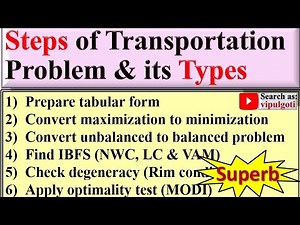 Steps of transportation problem|2|Types of transportation problems|OR|GTU|How to solve problem