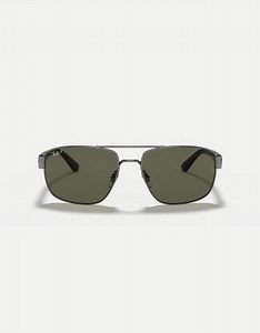 Ray-Ban – Rb3663 – Unregelmäßig geformte, polarisierte Sonnenbrille in Gunmetal-Grau mit grünen Gläsern | ASOS