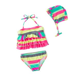 [Hot Item] Tankini Swimsuits Girls Two Piece Swimwear Kids Bikini with Colorful Stripes