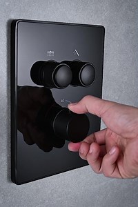 AIM Two Function Thermostatic Valve Trim Only with Triple Knob / Push Button Handles, Integrated Diverter, and Volume Control - Less Rough In By increasing the sensitivity to the thermo element and restructuring the internal waterways, our thermostats react up to twice as fast to abrupt changes in water pressure, and are up to nine times more accurate than the leading competitors. The desired temperature is achieved in seconds and is maintained throughout the duration of your shower. The outstan