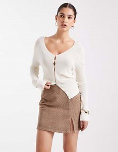 Vero Moda corduroy notch front mini skirt in mink | ASOS