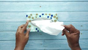 Top View of Hand Pull Out a Piece of Tissue from Tissue Paper Box Stock Video - Video of napkin, fingers: 289153423