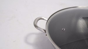 Wok Pan, 13.4-Inch Stainless Steel W-ok with Lid, Honeycomb No-Stick Stainless Steel wok with Anti-Scalding Extended Handle, Air Exhaust Port, Three-Layer Die-Casting Wok Body, Black