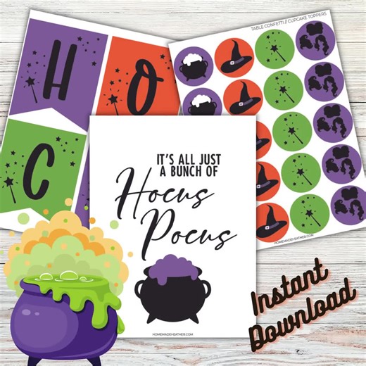 Hocus Pocus Halloween Party Printables: Banner, Signs, Cupcake Toppers (PDF Download) - Etsy UK