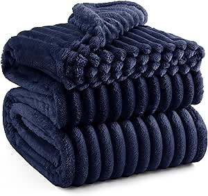 Bedsure Full Size Fleece Blankets for Bed Navy Blue 84"x90" | Birthday Gifts for Women Mom Her, Warm Lightweight Cozy Fluffy Throw Blanket Sofa, Dorm Room Home Decor, Machine Washable
