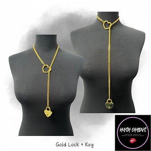 Slip Chain Choker Necklace With Lock   Key, Heart or O-ring! Handmade   Tug Proof! Available in Gold, Black and Silver! - Etsy
