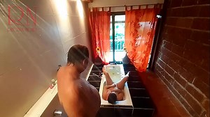 Peep&period; Voyeur&period; Housewife washes in the shower with soap&comma; shaves her pussy in the bath&period; Cam 2