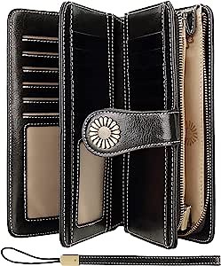 Amazon.com: KELEEL Wallets for Women Genuine Leather RFID Blocking Large Capacity Card Holder Ladies Purse Wristlet (Black) : Clothing, Shoes & Jewelry