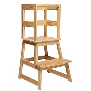 SDADI Kids Kitchen Step Stool with Safety Rail, 150lb Capacity, for 18-36 Months Old, Natural