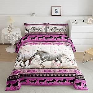 Aztec Comforter Set African Tribal Horse Printed Bedding Set,Farm Animals Duvet Insert Ethnic Tribe Arrow Dream Catcher Quilt Queen,Southwest Native Exotic Nordic Style Room Decor
