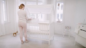 A STUNNING ADDITION to your new nursery. The Stokke Home crib bed provides your little one with safe sleeping system to suit them until school age. Find it here: www.justkidding-me.com/stokker-hometm-bed #parenting #bedtime | Stroller Park