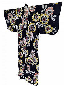 Vintage Japanese Yukata Cotton Kimono Flower Motif Long Kimono Robe Japan Traditional Warmwear - Etsy